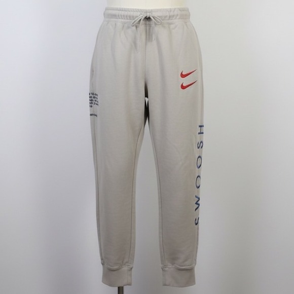 Nike Sportswear Double Swoosh Jogger Sweatpants Beige Cotton Small Eombroidered - Picture 1 of 12